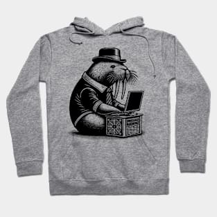 Punk Rock Goth Walrus on Computer Vintage Style Hoodie